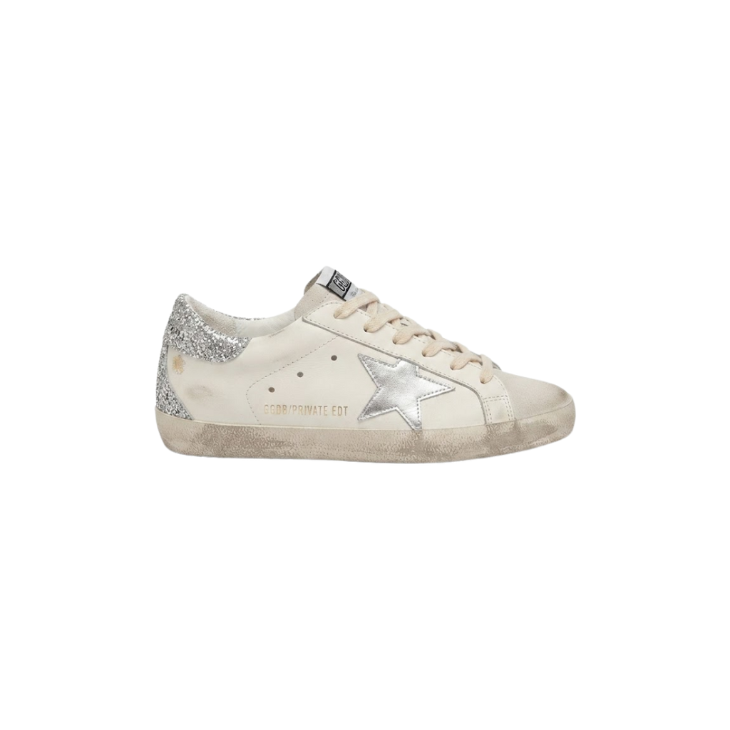 Golden Goose Super-Star Blanco estrella de purpurina plateado