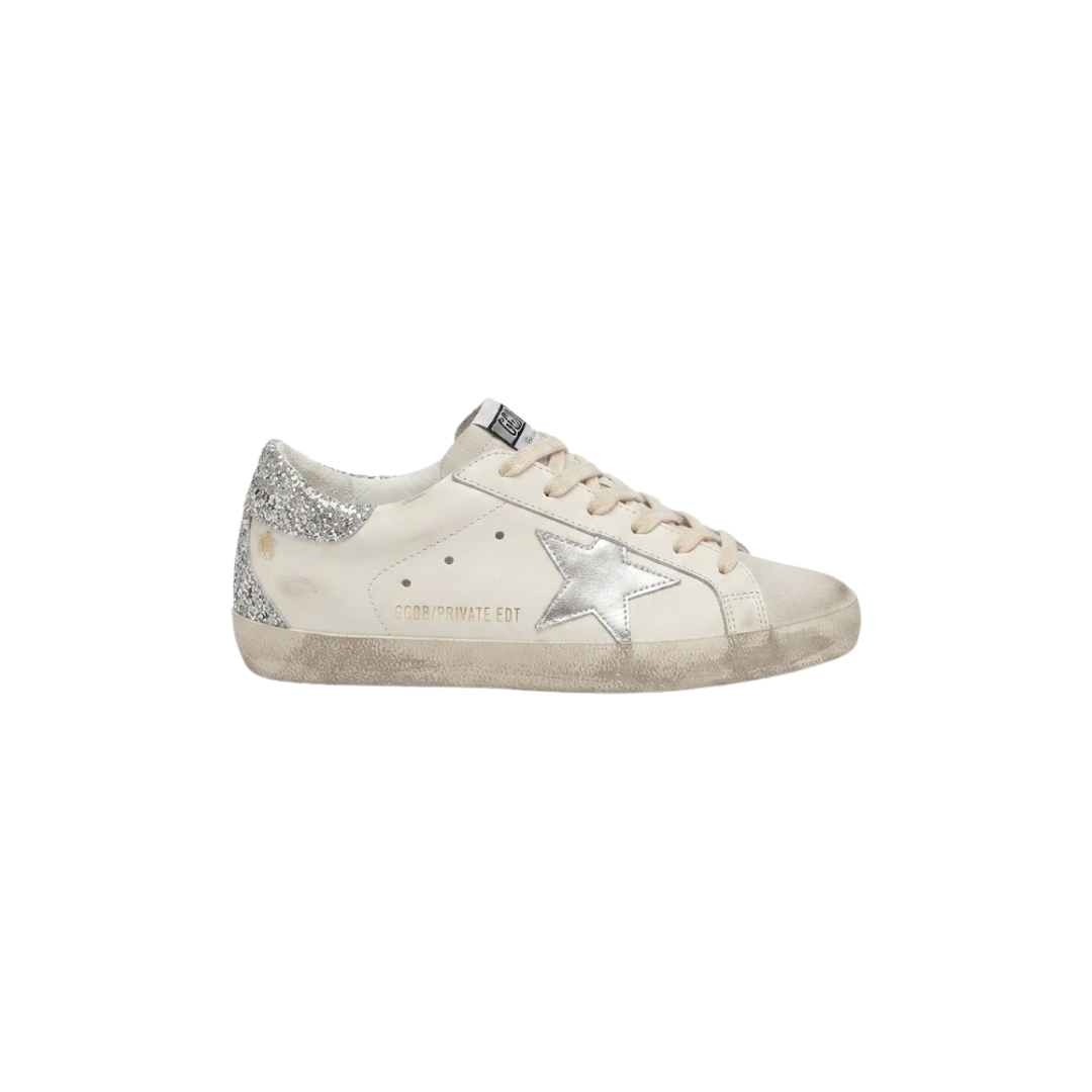 Golden Goose Super-Star Blanco estrella de purpurina plateado