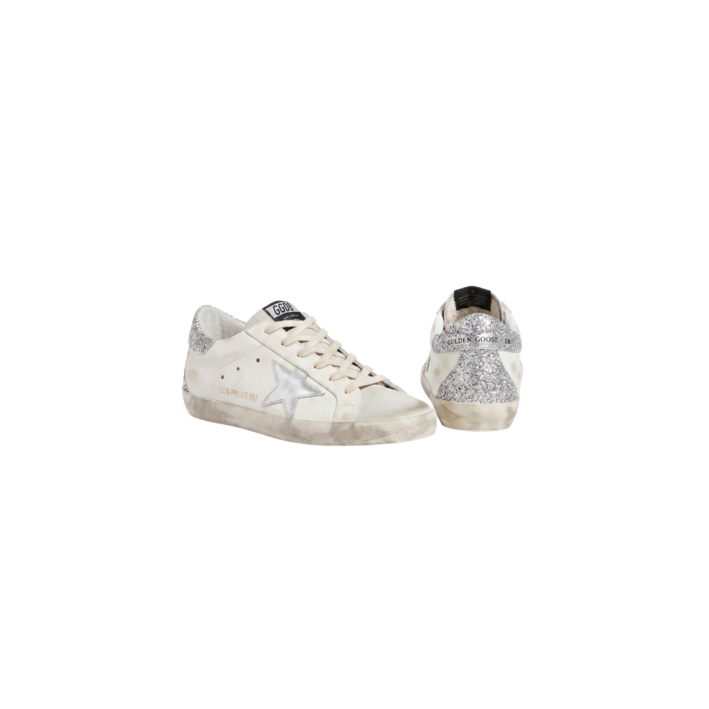 Golden Goose Super-Star Blanco estrella de purpurina plateado