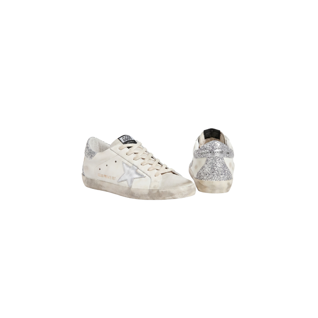 Golden Goose Super-Star Blanco estrella de purpurina plateado