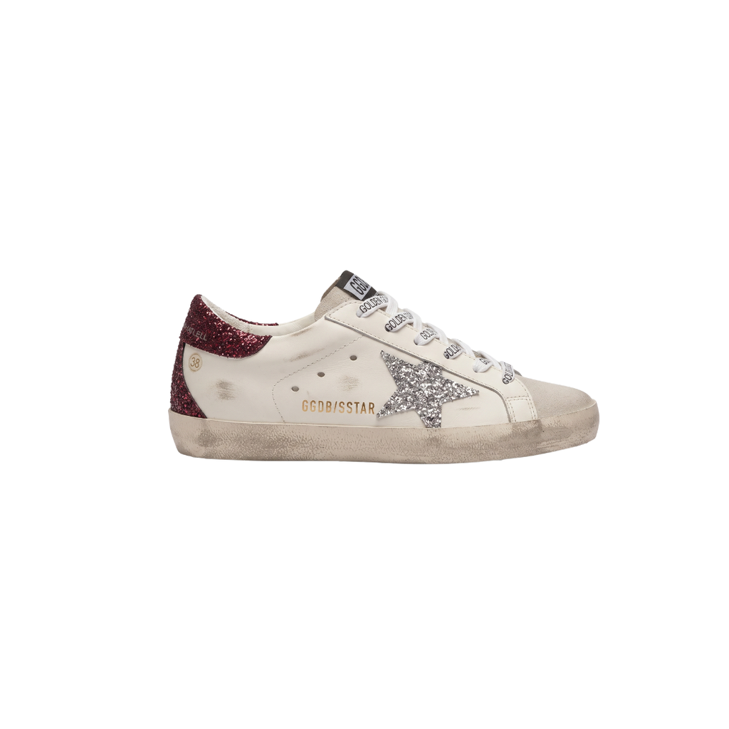 GOLDEN GOOSE ESTRELLA PLATEADA TALÓN GUINDA GLITTER